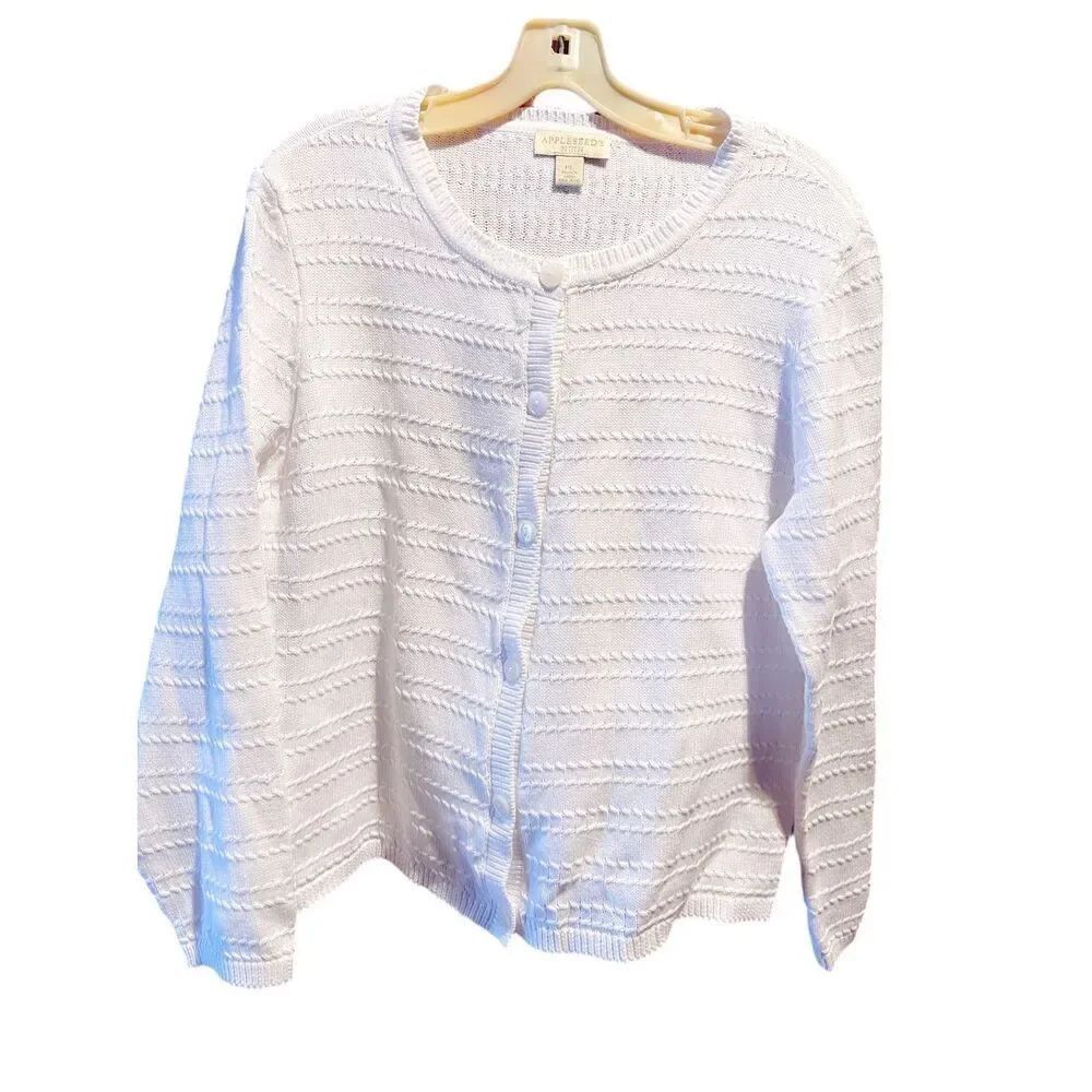 Appleseed’s  petites size PL white cable knit cardigan